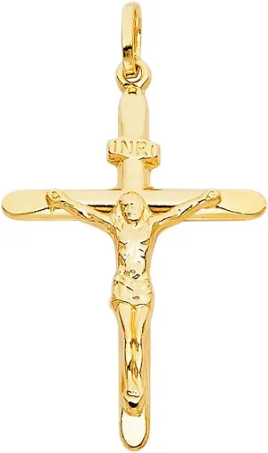 TGDJ 14KY Religious Crucifix Pendant | 14K Yellow Gold Christian Jewelry Jesus Pendant Locket For Men Women | 37 mm x 27 mm Gold Chain Pendants