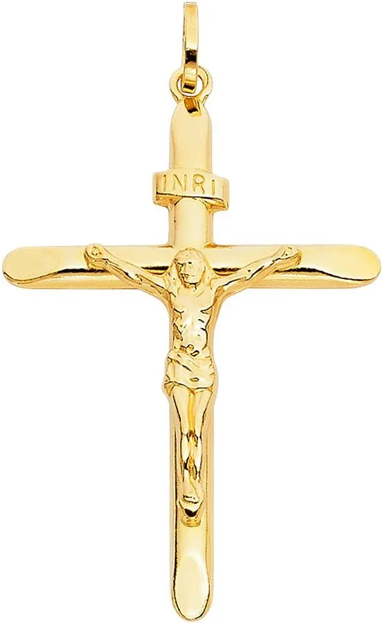 TGDJ 14KY Religious Crucifix Pendant | 14K Yellow Gold Christian Jewelry Jesus Pendant Locket For Men Women | 43 mm x 31 mm Gold Chain Pendants