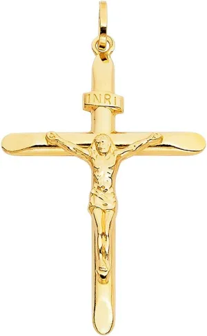 TGDJ 14KY Religious Crucifix Pendant | 14K Yellow Gold Christian Jewelry Jesus Pendant Locket For Men Women | 43 mm x 31 mm Gold Chain Pendants