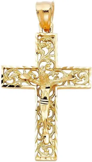 TGDJ 14KY Religious Crucifix Pendant | 14K Yellow Gold Christian Jewelry Jesus Pendant Locket For Women Men | 40 mm x 28 mm Gold Chain Pendants | Weight 4.6 grams