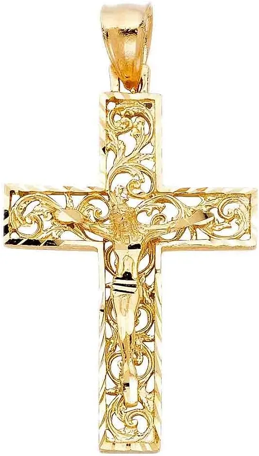 TGDJ 14KY Religious Crucifix Pendant | 14K Yellow Gold Christian Jewelry Jesus Pendant Locket For Women Men | 40 mm x 28 mm Gold Chain Pendants | Weight 4.6 grams