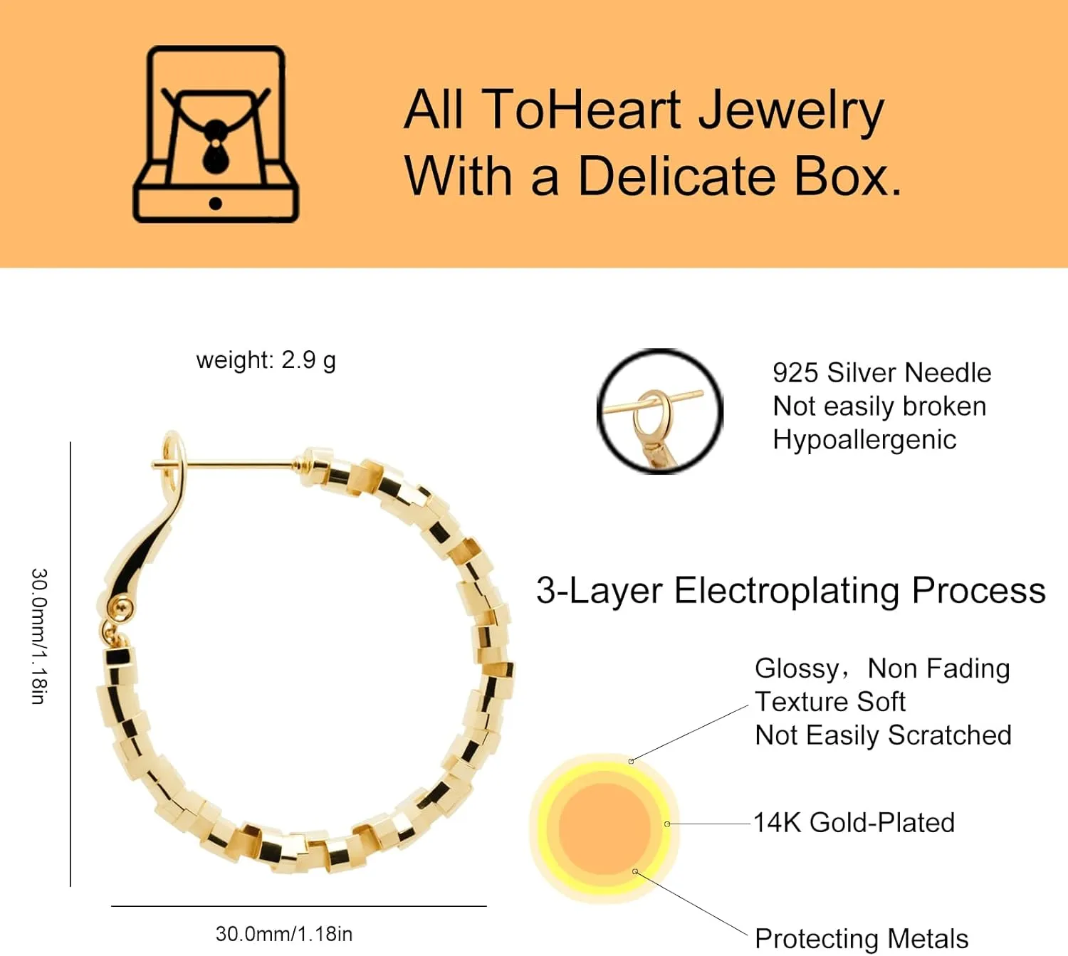 ToHeart 14k Gold Hoop Earrings for Womens Hoop Earrings Gold Plated
