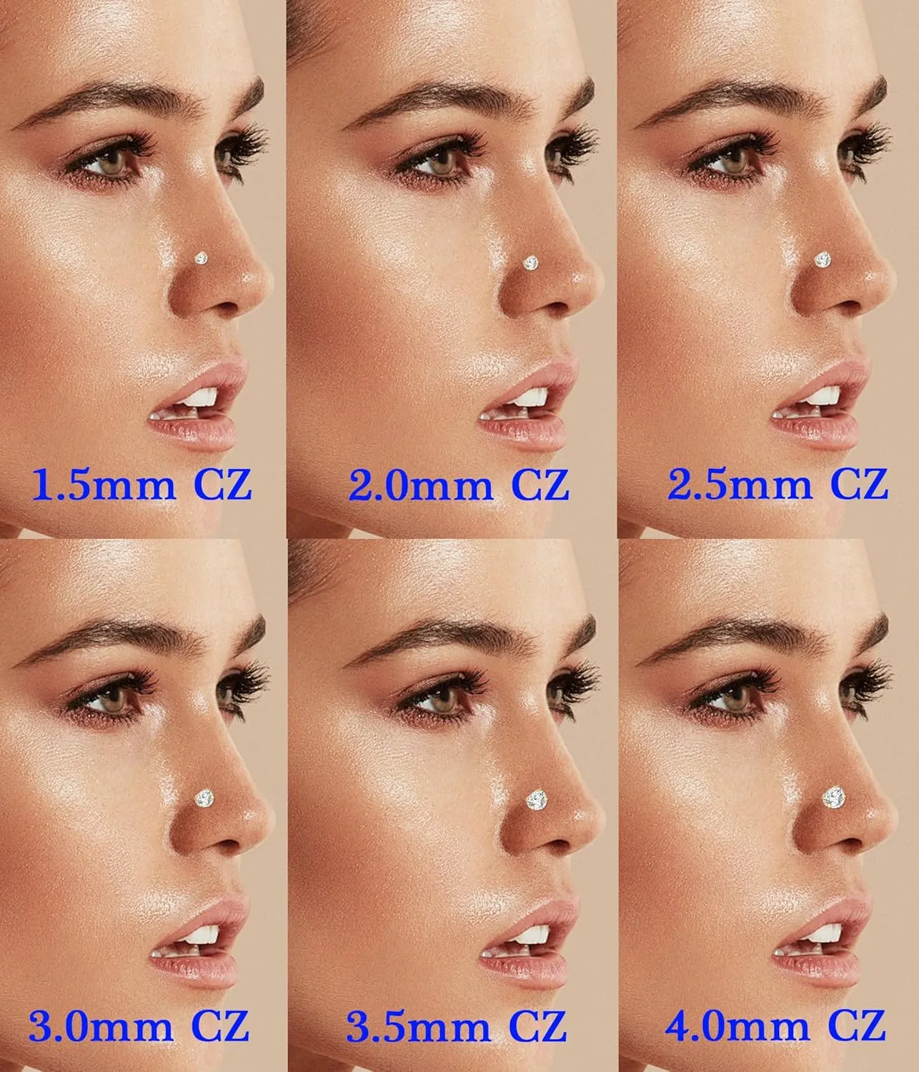 Tornito 6Pairs 18K Gold Plated Internally Threaded Nose Piercing Studs Stainless Steel Lip Studs CZ Flat Back Stud Earrings Nostril Labret Conch Cartilage Earrings Helix Tragus 6/7/7/8/10/12mm 16G 18G