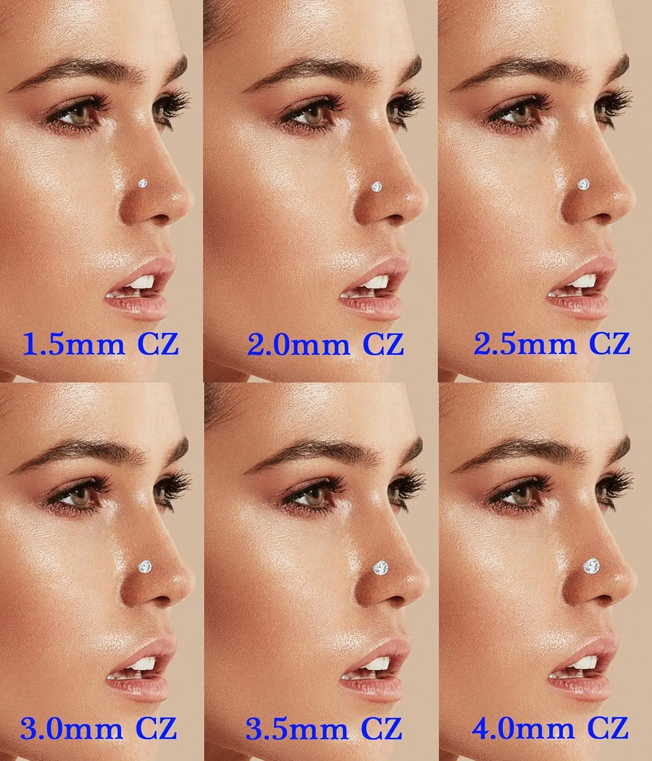 Tornito 6Pairs 18K Gold Plated Internally Threaded Nose Piercing Studs Stainless Steel Lip Studs CZ Flat Back Stud Earrings Nostril Labret Conch Cartilage Earrings Helix Tragus 6/7/7/8/10/12mm 16G 18G