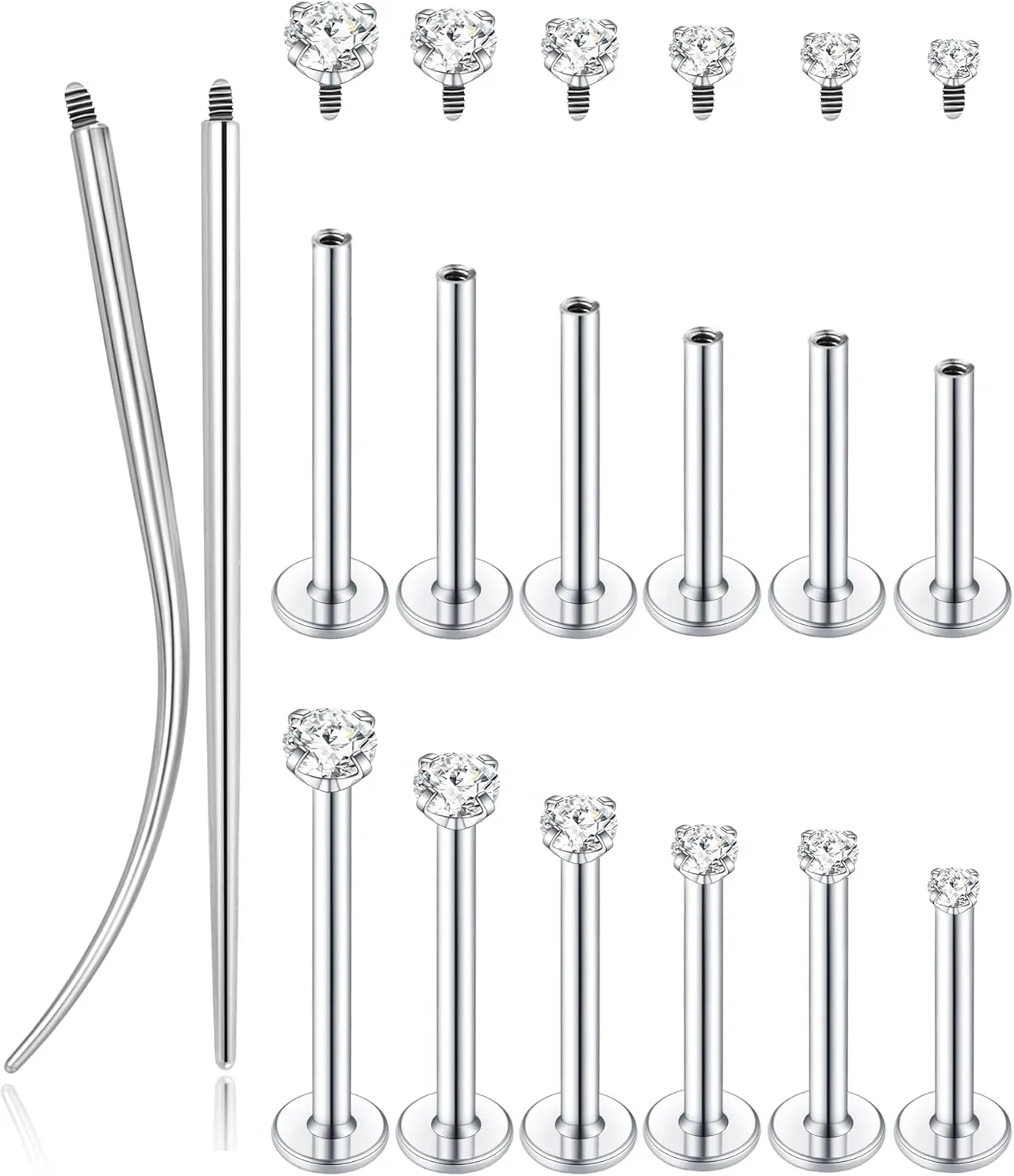 Tornito 6Pairs 18K Gold Plated Internally Threaded Nose Piercing Studs Stainless Steel Lip Studs CZ Flat Back Stud Earrings Nostril Labret Conch Cartilage Earrings Helix Tragus 6/7/7/8/10/12mm 16G 18G