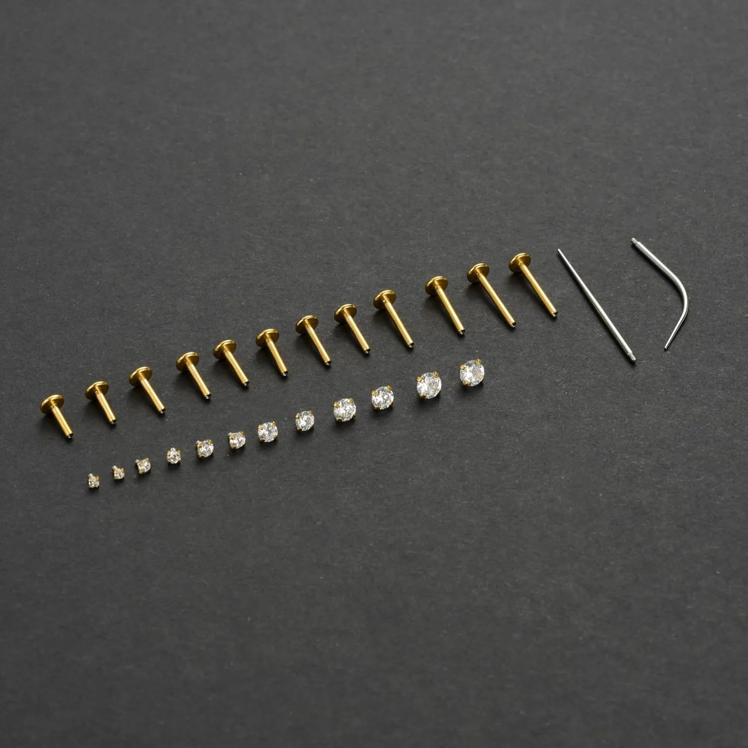 Tornito 6Pairs 18K Gold Plated Internally Threaded Nose Piercing Studs Stainless Steel Lip Studs CZ Flat Back Stud Earrings Nostril Labret Conch Cartilage Earrings Helix Tragus 6/7/7/8/10/12mm 16G 18G