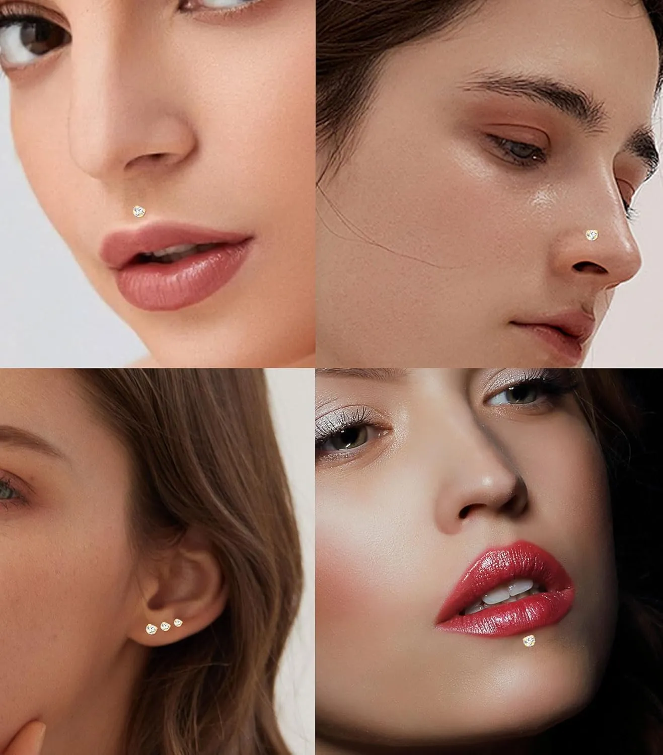 Tornito 6Pairs 18K Gold Plated Internally Threaded Nose Piercing Studs Stainless Steel Lip Studs CZ Flat Back Stud Earrings Nostril Labret Conch Cartilage Earrings Helix Tragus 6/7/7/8/10/12mm 16G 18G