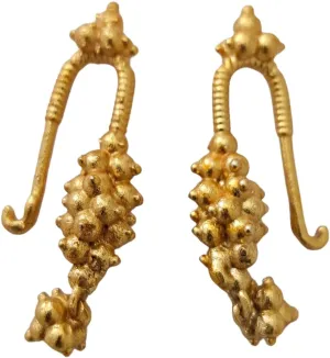 Traditional 22K Gold-Plated Granulated Drop Ear Cuffs, Handcrafted Design, Hook Style