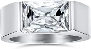 Traditional Unisex Personalize 3CT Simulated Blue Sapphire AAA CZ Square Princess Cut Solitaire Mens Engagement Ring Pinky Ring Silver Plated For Men Customizable