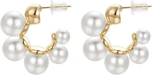 Trendy Gold Hoop Pearl Earrings for Women 14K Gold Plated Pearl Hoop Earrings Hypoallergenic Jewelry