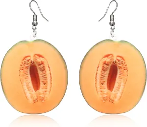 Trendy Statement Creative Funny Lifelike Fruits Acrylic Earrings for Women(Cantaloupe)