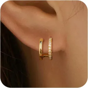 Trendy Women's Double Hoop Earrings - 18k Gold, Small Gold Hoop, Hypoallergenic Gift