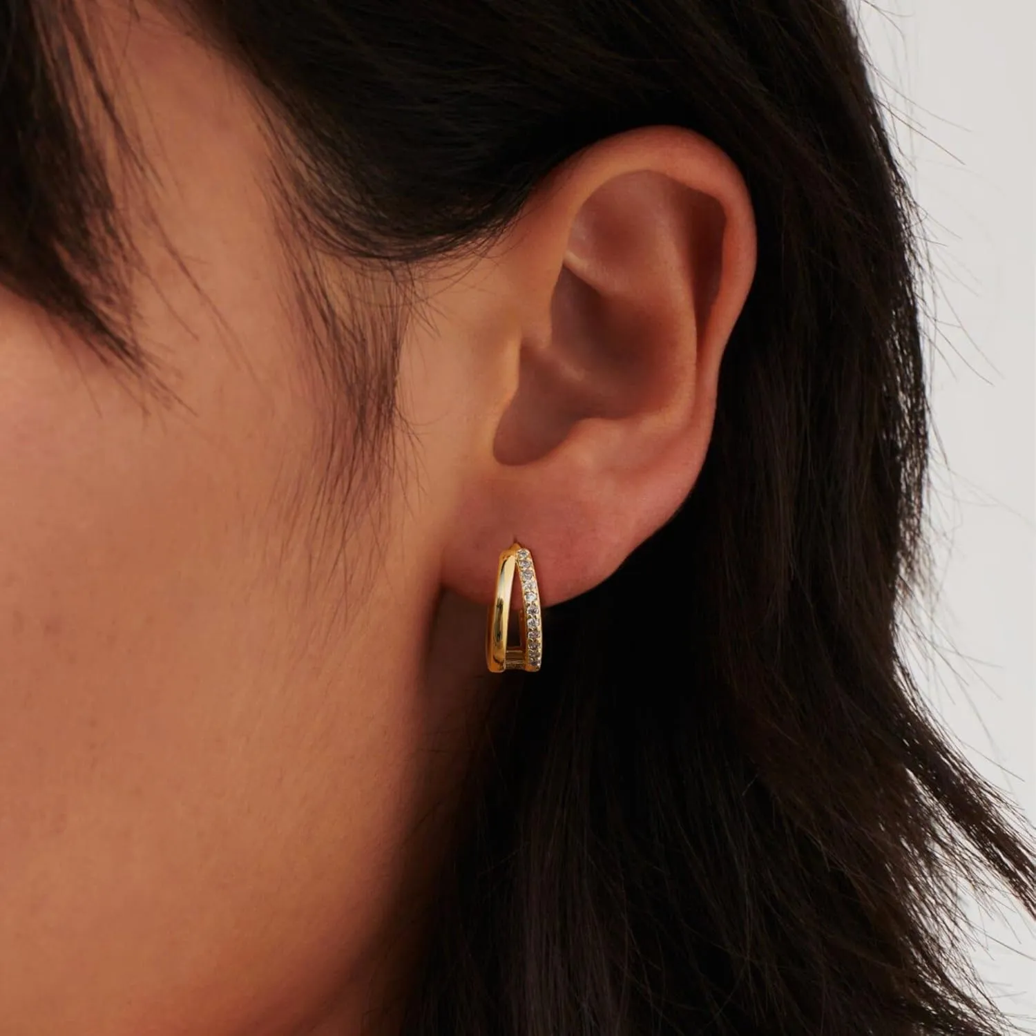 Trendy Women's Double Hoop Earrings - 18k Gold, Small Gold Hoop, Hypoallergenic Gift