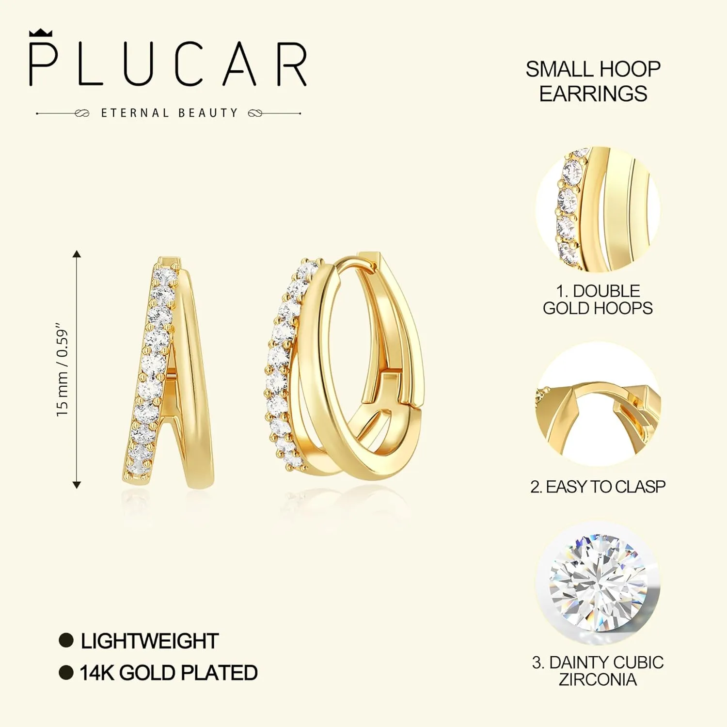Trendy Women's Double Hoop Earrings - 18k Gold, Small Gold Hoop, Hypoallergenic Gift