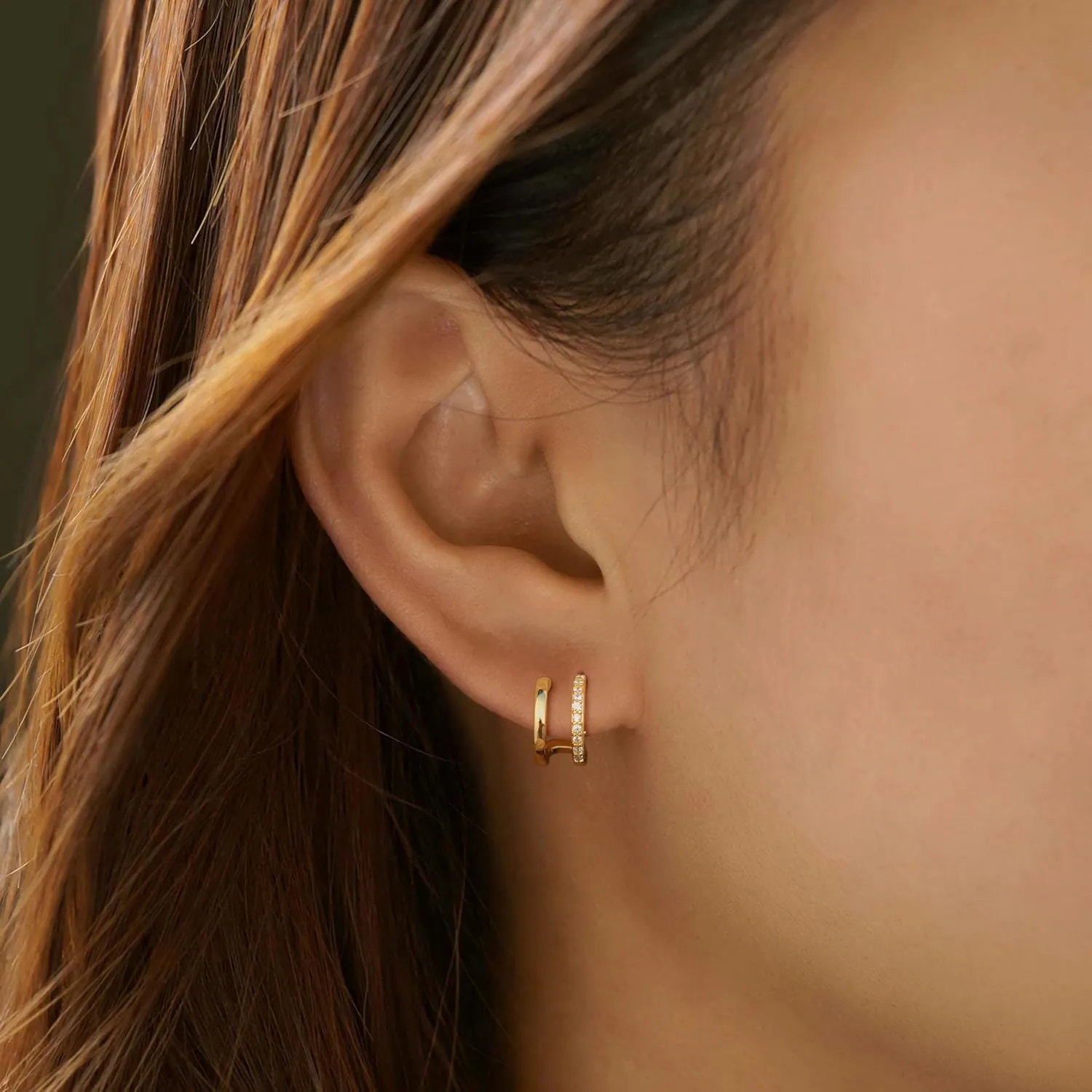 Trendy Women's Double Hoop Earrings - 18k Gold, Small Gold Hoop, Hypoallergenic Gift