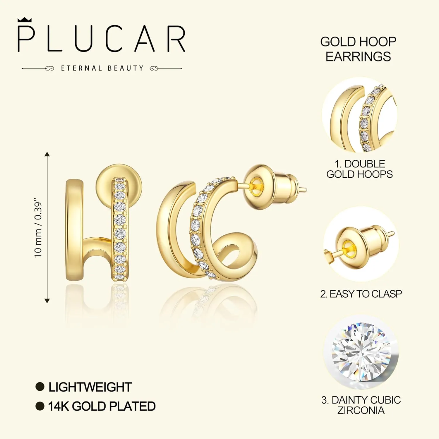 Trendy Women's Double Hoop Earrings - 18k Gold, Small Gold Hoop, Hypoallergenic Gift