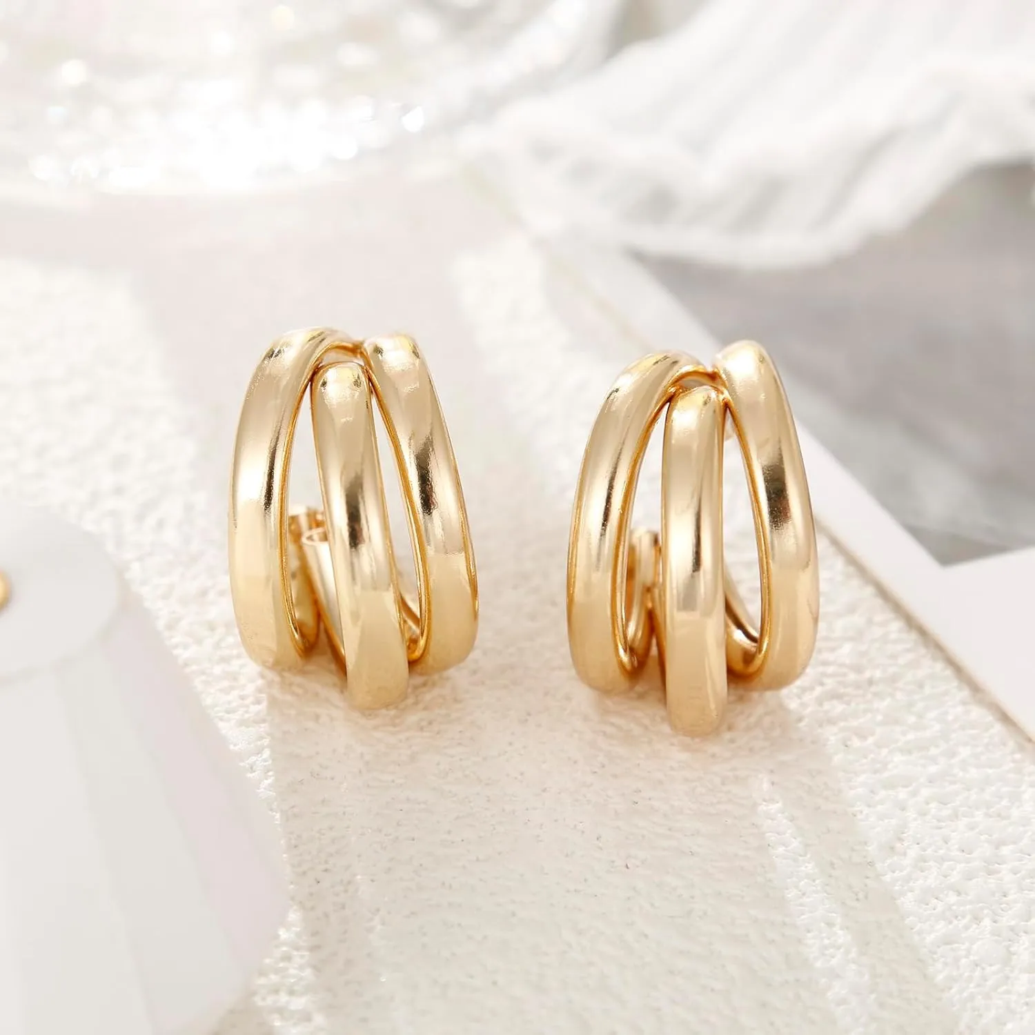 Triple Hoop Earrings, Split Hoop Huggie Earrings Trendy Chunky Earrings for Women
