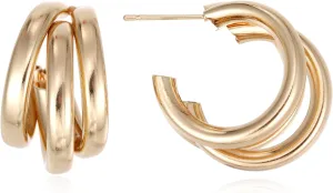 Triple Hoop Earrings, Split Hoop Huggie Earrings Trendy Chunky Earrings for Women