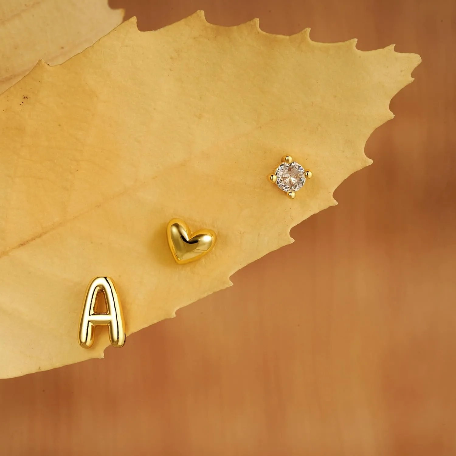 Turandoss 3 Pairs Hypoallergenic Initial Heart Zircon Stud Earrings for Women, 14K Gold Plated Letter A-Z Heart Zircon Flat Back Earrings Set Jewelry Gifts for Women Trendy