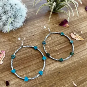 Turquoise Verasite Heart Hoop Earrings
