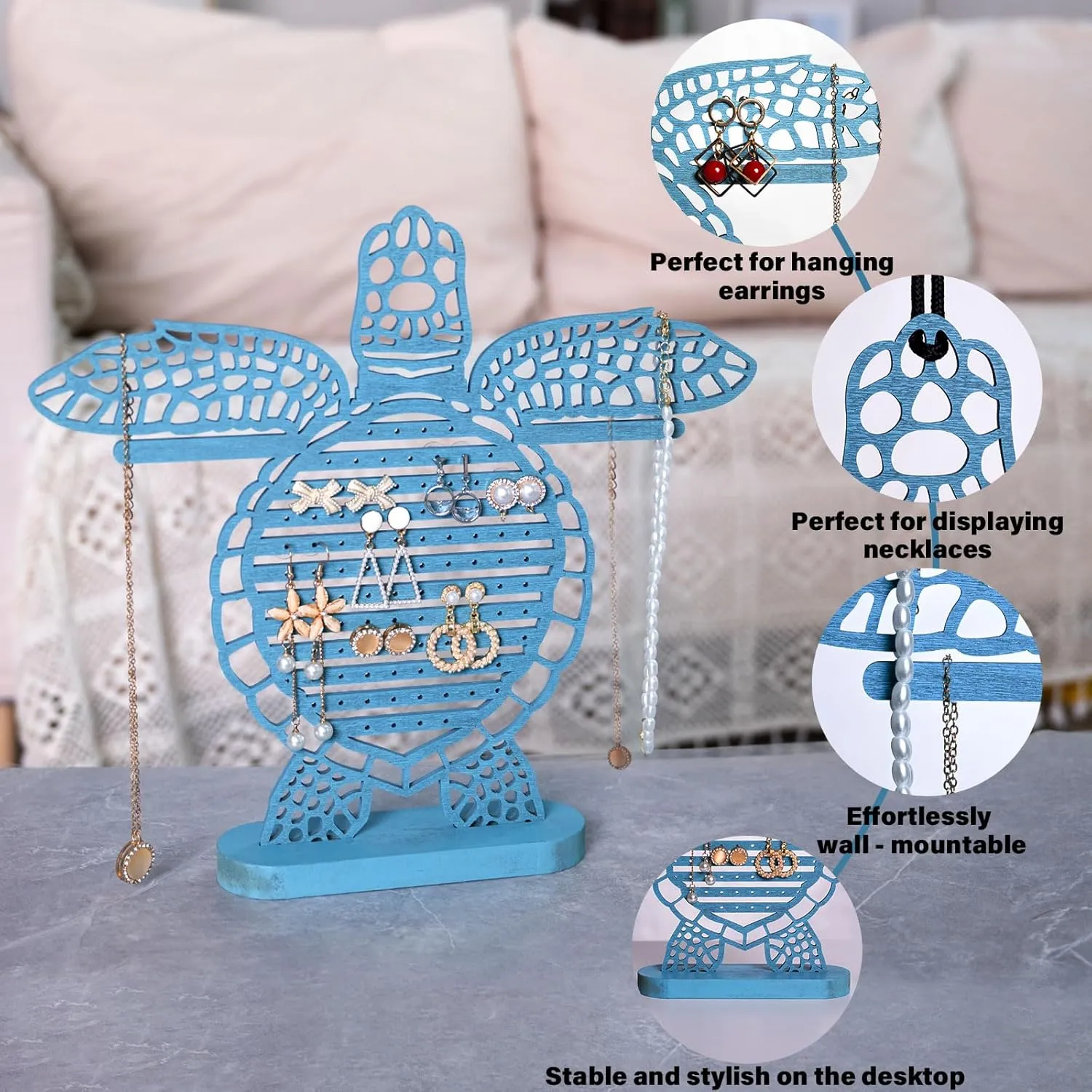 Turtle Earring Holder Organizer Natural Wood Jewelry Stand for Women and Girls Wall Mount Display for Earrings Necklaces and Accessories 12 * 11 * 0.9in Versatile Design Ideas decoration