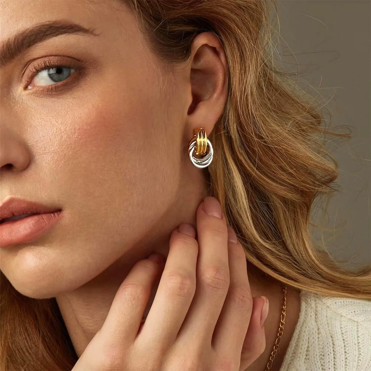 Two Tone Drop Dangle Earrings - Gold Silver Plated Hoop Huggie Earrings for Women - Trendy Jewelry
