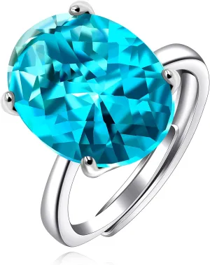 Uloveido Free Size Simulated Topaz Stone Solitaire Rings for Women Female Oval Light Blue Crystal Ring White Gold Plated Resizable Rings Y2166