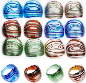 UNICRAFTALE 12pcs Colorful Glass Rings 17~19mm Inner Dome Knuckle Finger Ring Retro Glass Mixed Color Transparent Vintage Aesthetic Trendy Colorful Rings Jewelry Party Handmade Gift