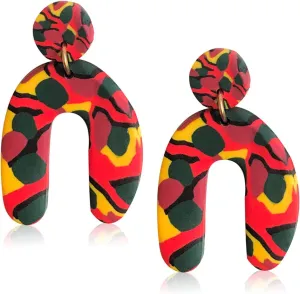 Unique Geometric Irregular Polymer Clay Acrylic Earrings for Women Spring Colorful Spray Paint Simple Personality and Geometric U-Shape Drop Earrings
