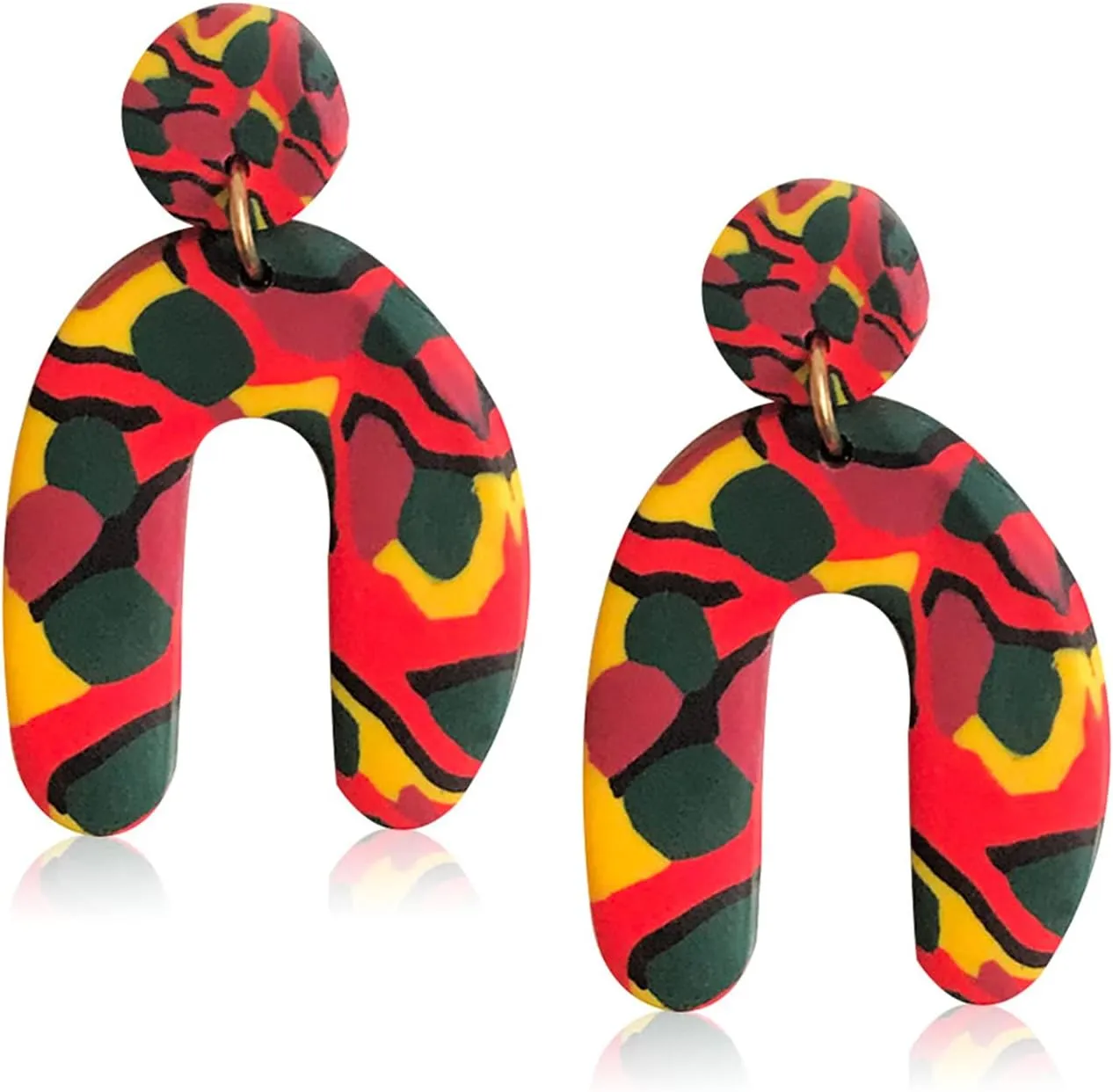 Unique Geometric Irregular Polymer Clay Acrylic Earrings for Women Spring Colorful Spray Paint Simple Personality and Geometric U-Shape Drop Earrings