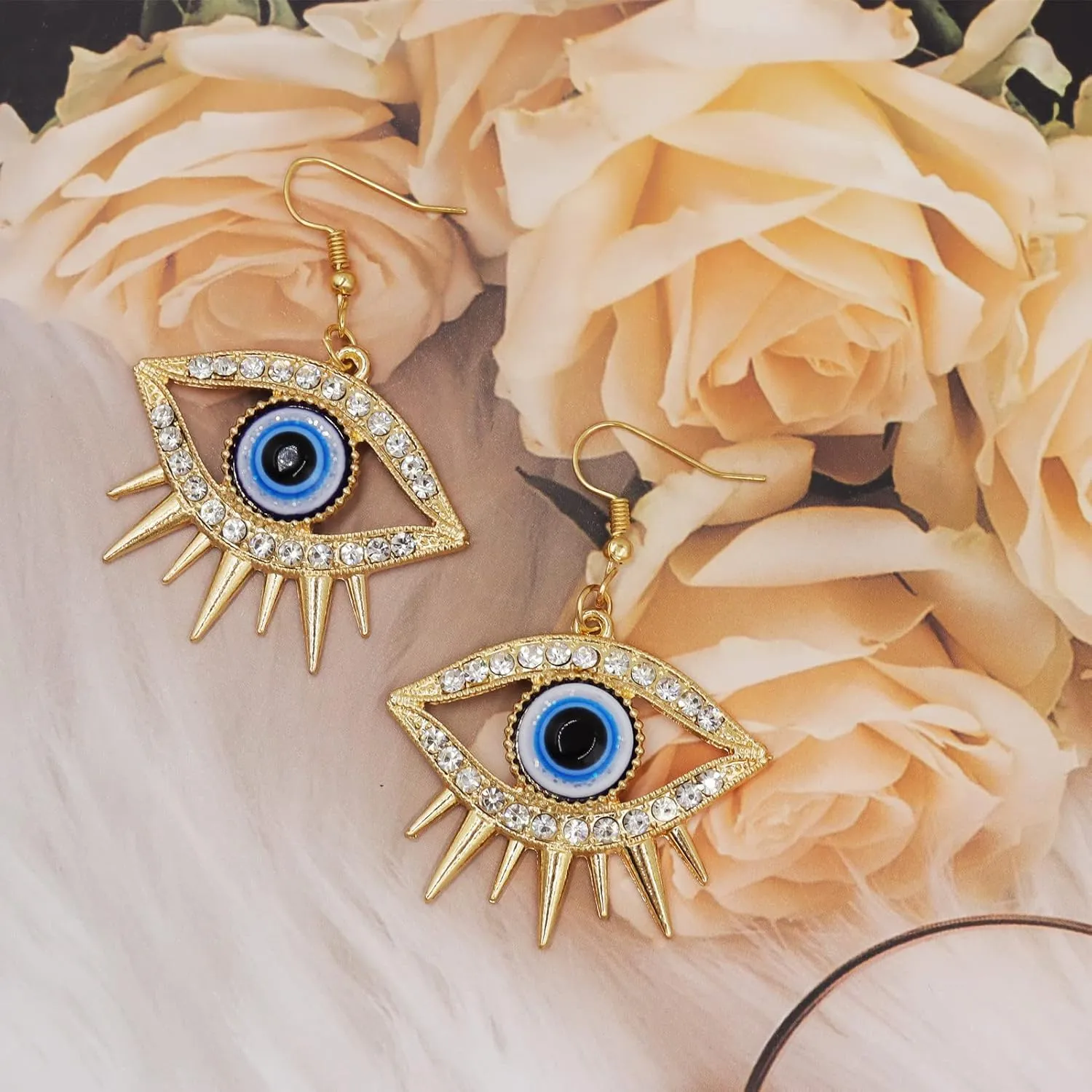 Unique Personality Evil Eye Earrings Fashion Abstract Eye Crystal Rhinestone Fringe Funny Women's Drop Earrings Exaggerated Jewelry
