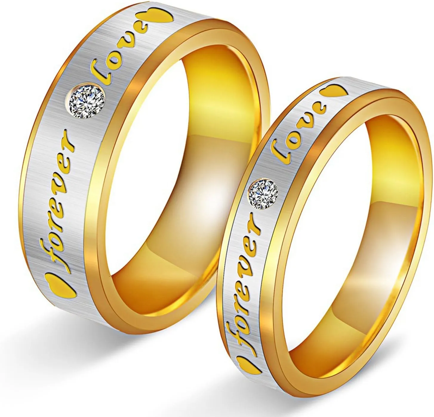 Unisex-Adult Stainless Steel 'Forever Love' Proposal Couple Rings (Ring0258) Silver