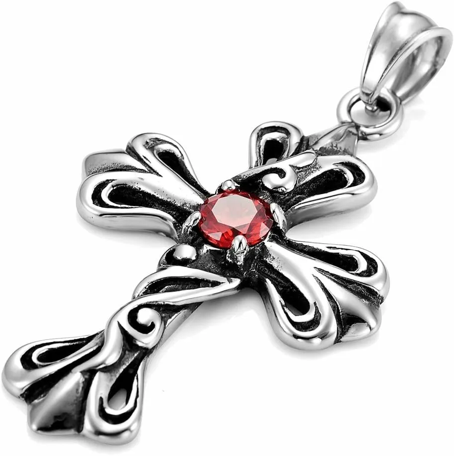 Urban Jewelry Vintage Royalty Celtic Shield Cross Necklace Cubic Zirconia Pendant with 21 Inch Chain