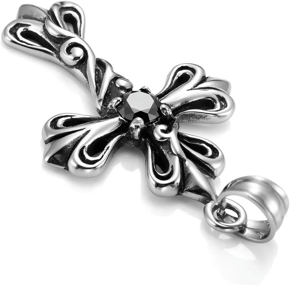 Urban Jewelry Vintage Royalty Celtic Shield Cross Necklace Cubic Zirconia Pendant with 21 Inch Chain
