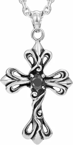 Urban Jewelry Vintage Royalty Celtic Shield Cross Necklace Cubic Zirconia Pendant with 21 Inch Chain