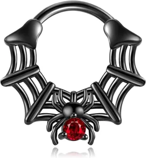 URONE Spider Web Septum Ring 16G Sterling Silver Spider Septum Nose Rings Daith Earrings Halloween Daith Piercing Jewelry for Women
