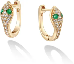 VACRONA Gold Hoop Earrings Huggie Earrings for Women 14k Gold Plated Small Hoops Green Snake Shell Beaded Earrings Hypoallergenic Jewelry Gift