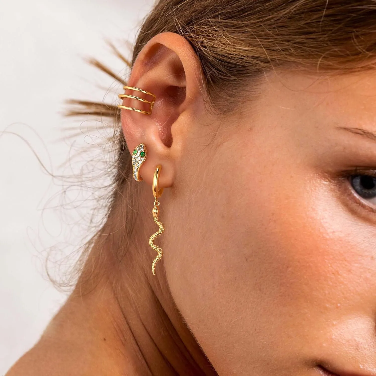 VACRONA Gold Hoop Earrings Huggie Earrings for Women 14k Gold Plated Small Hoops Green Snake Shell Beaded Earrings Hypoallergenic Jewelry Gift