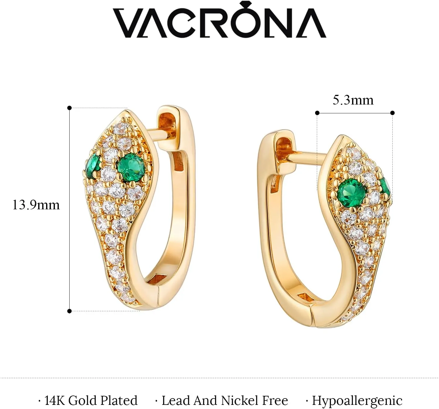 VACRONA Gold Hoop Earrings Huggie Earrings for Women 14k Gold Plated Small Hoops Green Snake Shell Beaded Earrings Hypoallergenic Jewelry Gift