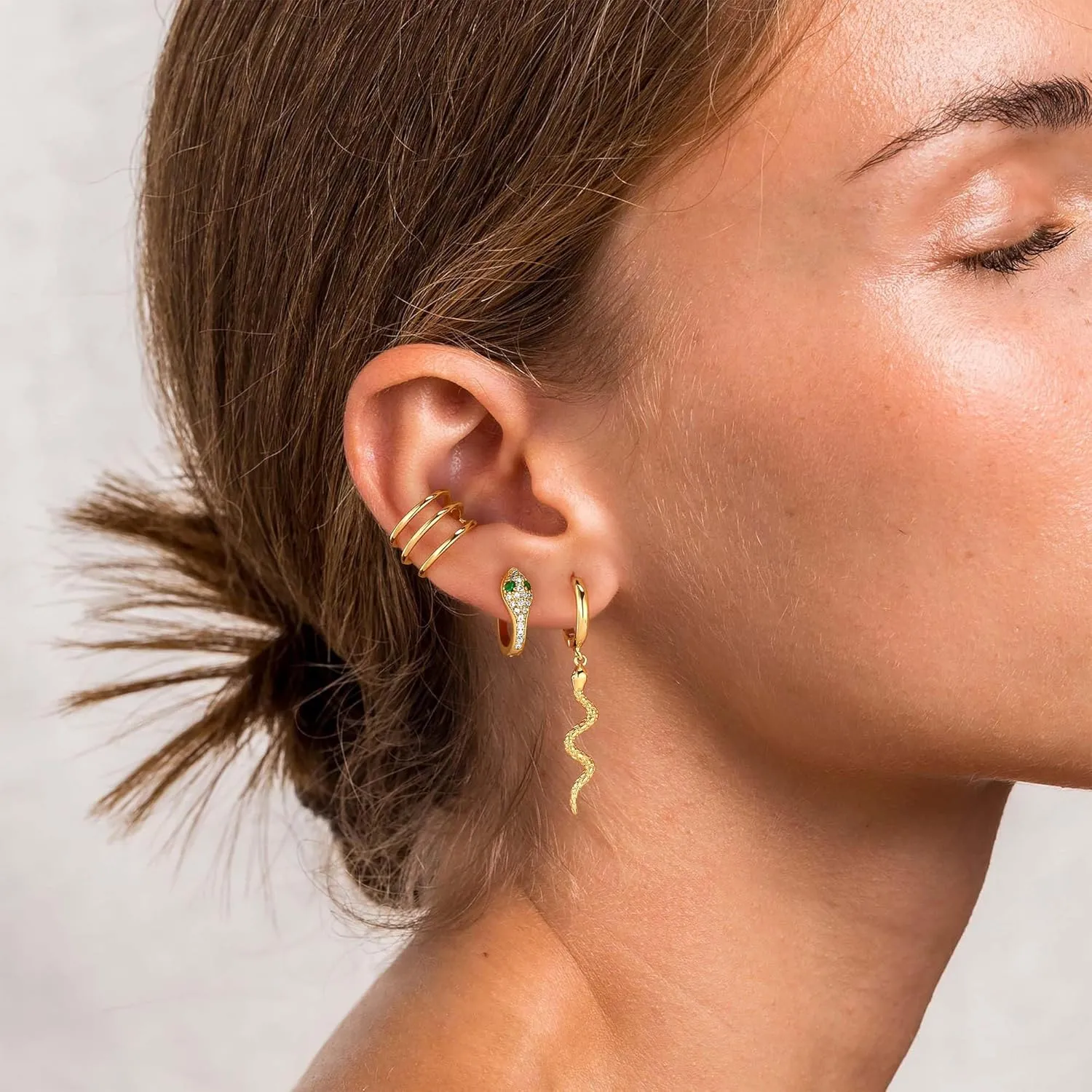 VACRONA Gold Hoop Earrings Huggie Earrings for Women 14k Gold Plated Small Hoops Green Snake Shell Beaded Earrings Hypoallergenic Jewelry Gift