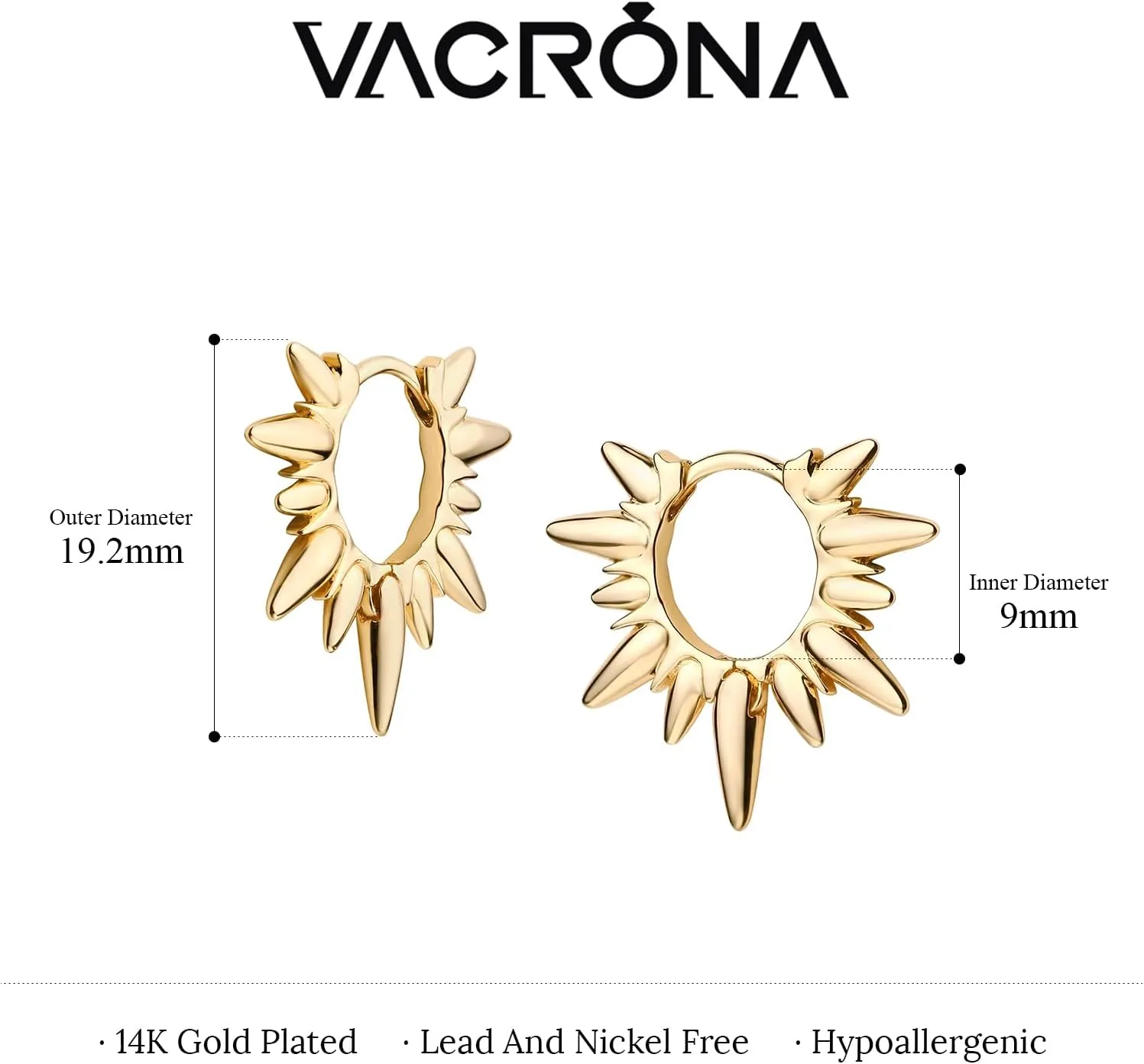VACRONA Gold Spike Earrings Huggie Earrings for Women 14k Gold Plated Small Huggie Hoop Earrings Simple Lightweight Hoops Gift for Women