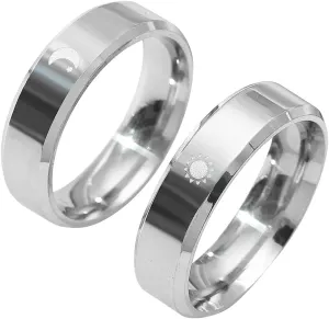 Valentines Day Gifts 2 Pcs Matching Promise Rings Set for Couples Women Men, Fashion Round Sun Moon 925 Silver Rings Adjustable Rings for Her Girlfriend Wife Anniversary Birthday Gifts
