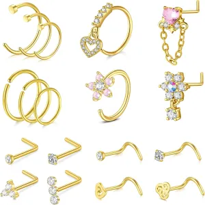 VCMART Nose Rings 18g 20g Nose Ring Surgical Steel Nose Studs Hoops Nose Piercings Jewelry Silver Gold