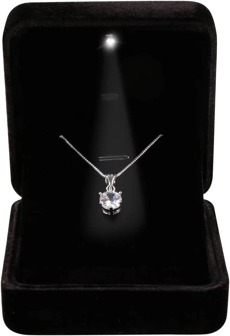 Velvet Metal Glossy with LED Pendant Box Necklace Box Couple Bracelet Box Jewelry Gift Box Case for Valentine's Day Anniversary Wedding Engagment Christmas - Black