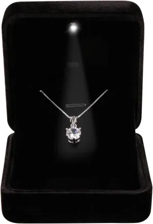 Velvet Metal Glossy with LED Pendant Box Necklace Box Couple Bracelet Box Jewelry Gift Box Case for Valentine's Day Anniversary Wedding Engagment Christmas - Black