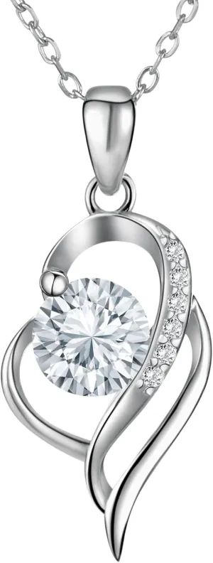 VENETI Lovely Heart-Infinity Pendant Necklace for Women, S925 Sterling Silver Plated with Premium Platinum, 1CT Certified Moissanite Gemstone D VVS1, Jewelry Gift for Wife, Birthday, Valentine's Day