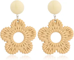 Vintage Flower Statement Dangling Studs Bohemian Simulated Handmade Braid Flower Drop Dangle Earrings for Women Girls
