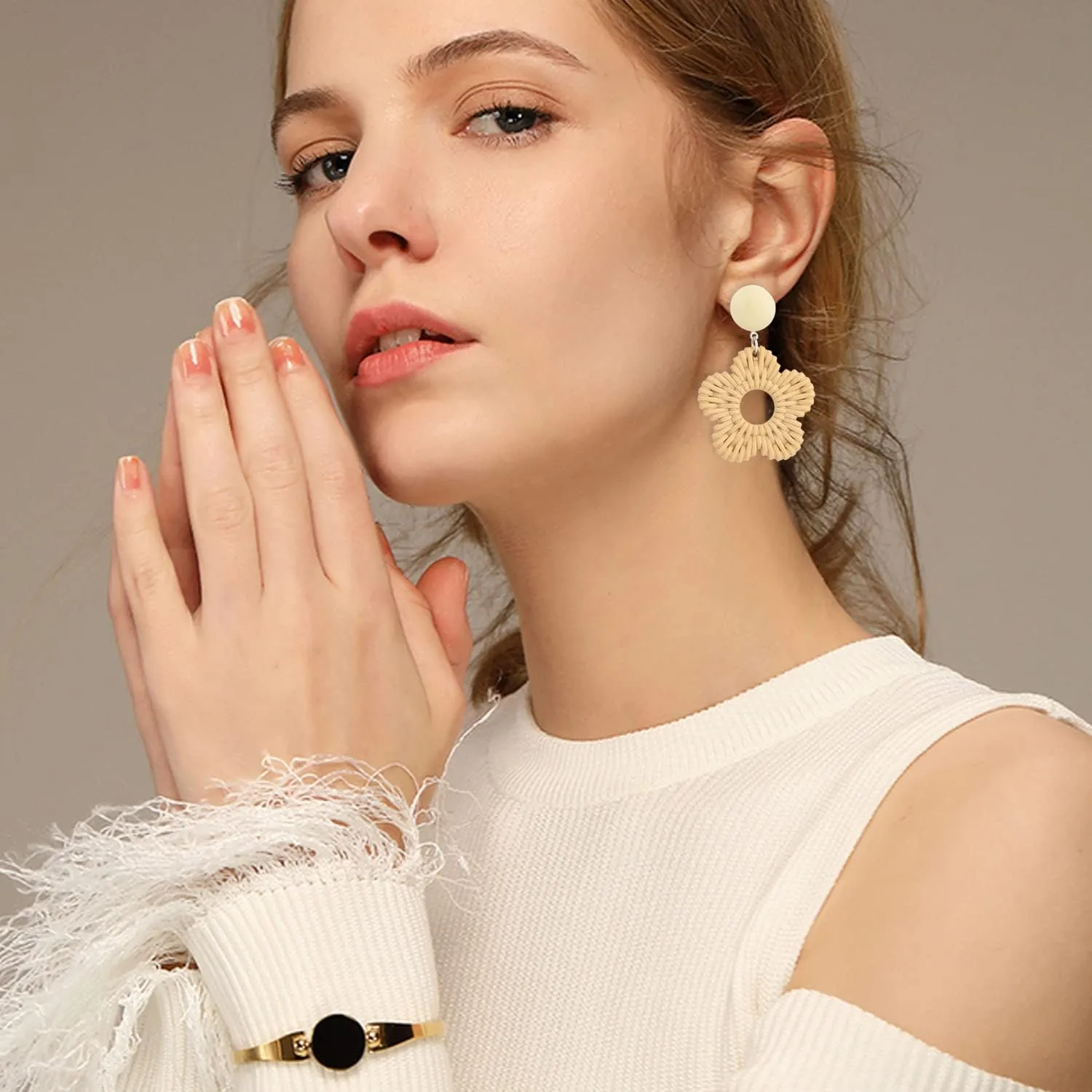 Vintage Flower Statement Dangling Studs Bohemian Simulated Handmade Braid Flower Drop Dangle Earrings for Women Girls