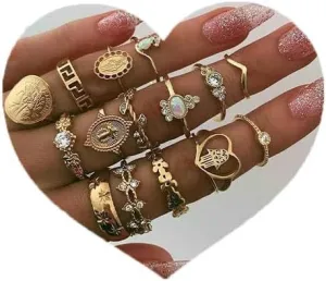 Vintage Knuckle Finger Rings Boho Gold Ring Set Rhinestones Ring Set Jewelry for Women