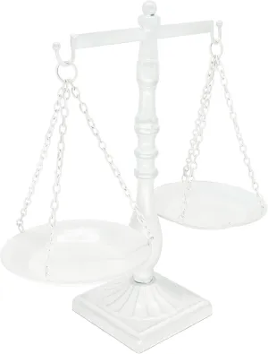 Vintage Metal Libra Jewelry Towers Display Cosmetic Organizer Storage, Scale Centerpiece Stand, Antique Jewelry Storage, Farmhouse Candleholder Display  White, 12 W x 12 H